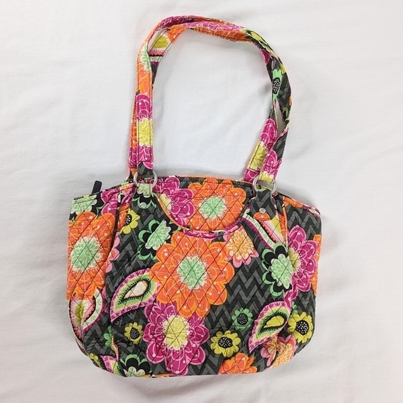 Vera Bradley Ziggy Zinnia Orange Pink Floral Shoulder Tote Bag - Picture 4 of 9